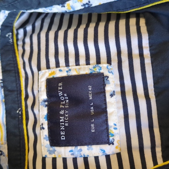 Ricky Singh Denim & Flower Navy Anchor Print Short Sleeved Button Down Shirt - Picture 3 of 4